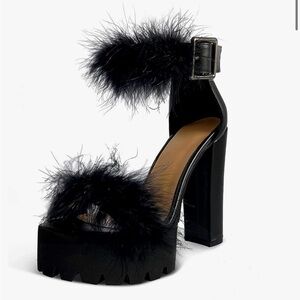 Elegant Black Fur-Trimmed Women's Heels